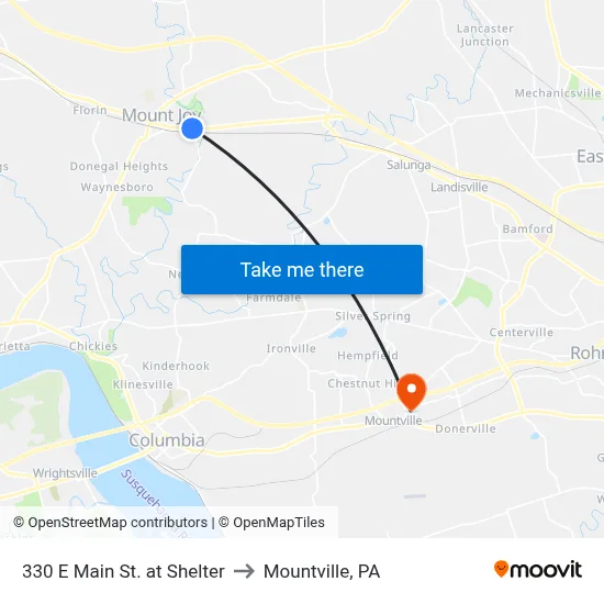 330 E Main St. at Shelter to Mountville, PA map
