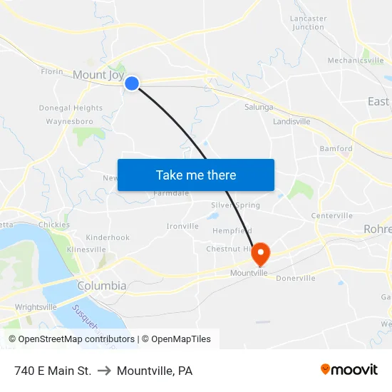 740 E Main St. to Mountville, PA map