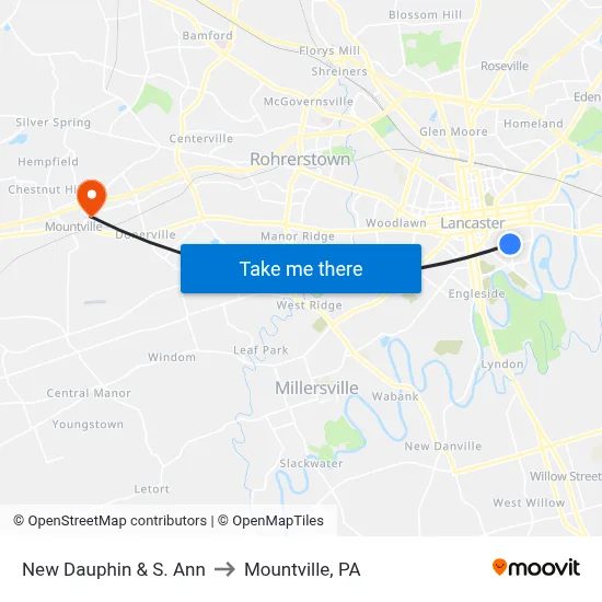 New Dauphin & S. Ann to Mountville, PA map