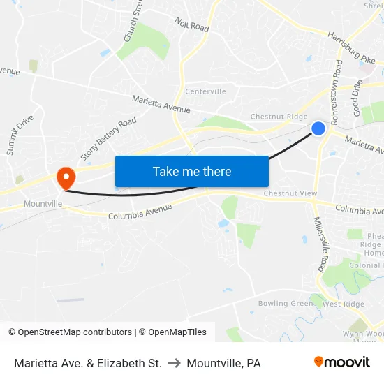 Marietta Ave. & Elizabeth St. to Mountville, PA map