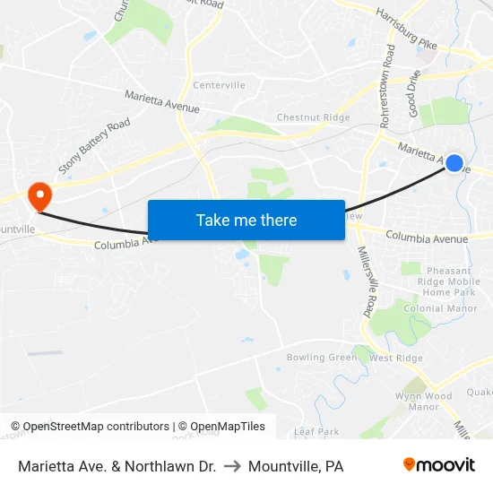 Marietta Ave. & Northlawn Dr. to Mountville, PA map