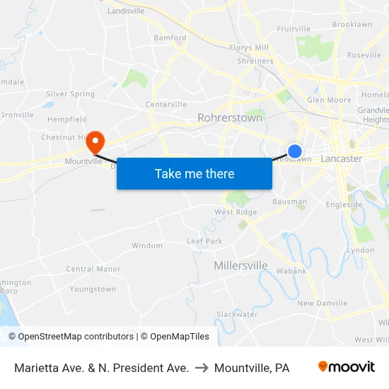 Marietta Ave. & N. President Ave. to Mountville, PA map