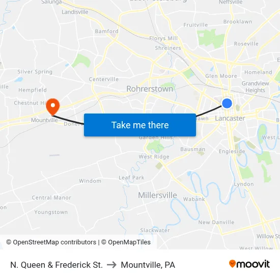 N. Queen & Frederick St. to Mountville, PA map