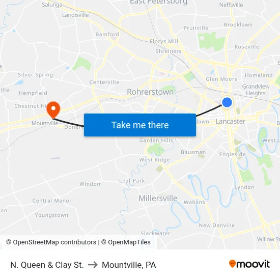 N. Queen & Clay St. to Mountville, PA map