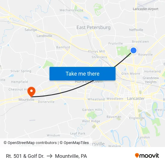 Rt. 501 & Golf Dr. to Mountville, PA map