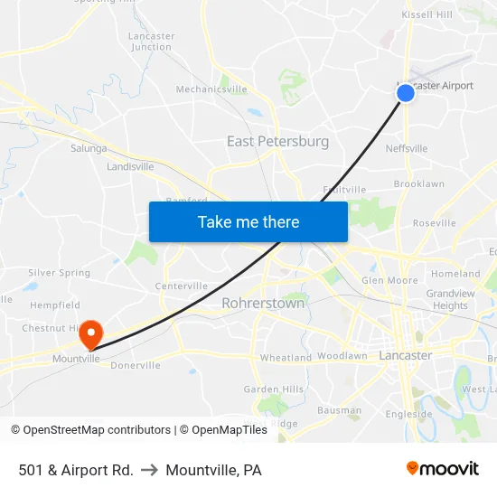 501 & Airport Rd. to Mountville, PA map
