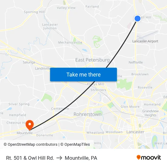 Rt. 501 & Owl Hill Rd. to Mountville, PA map