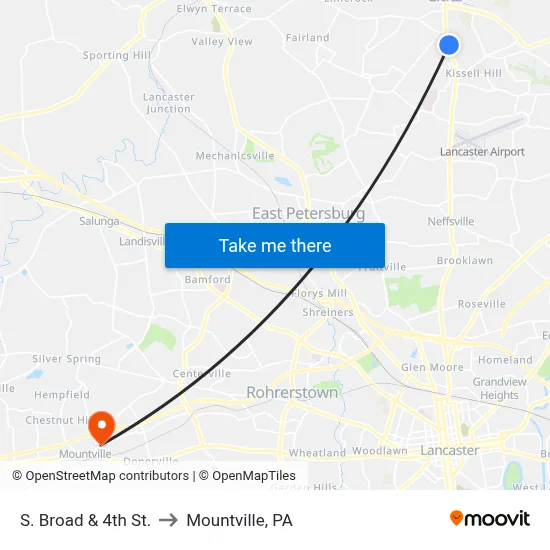 S. Broad & 4th St. to Mountville, PA map