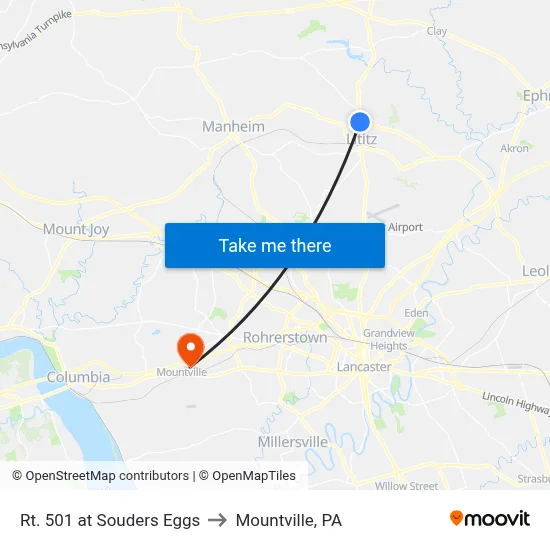 Rt. 501 at Souders Eggs to Mountville, PA map