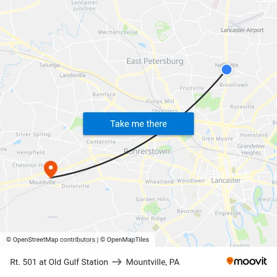 Rt. 501 at Old Gulf Station to Mountville, PA map
