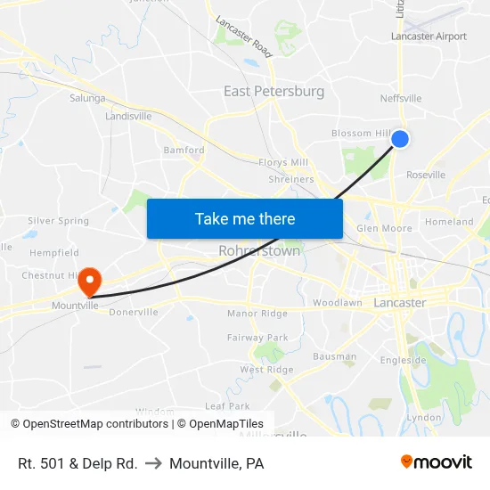 Rt. 501 & Delp Rd. to Mountville, PA map