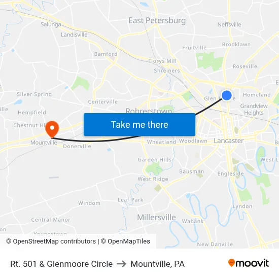 Rt. 501 & Glenmoore Circle to Mountville, PA map