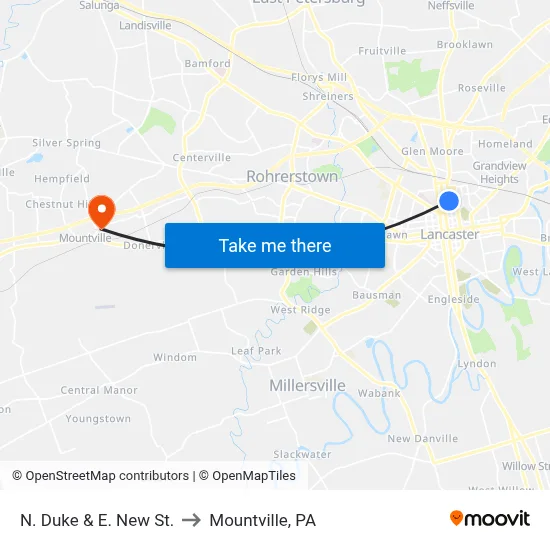 N. Duke & E. New St. to Mountville, PA map