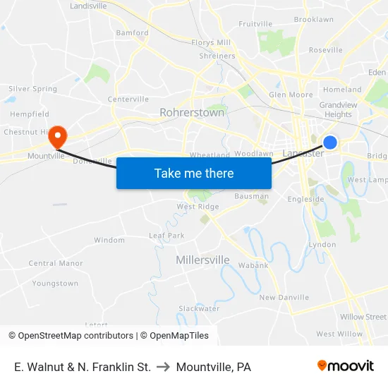 E. Walnut & N. Franklin St. to Mountville, PA map