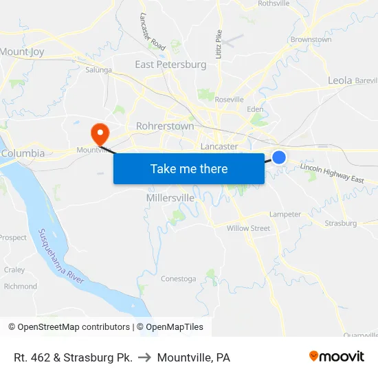 Rt. 462 & Strasburg Pk. to Mountville, PA map