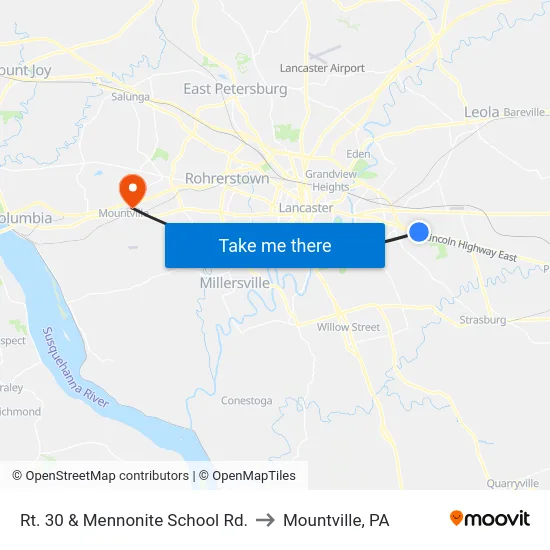 Rt. 30 & Mennonite School Rd. to Mountville, PA map