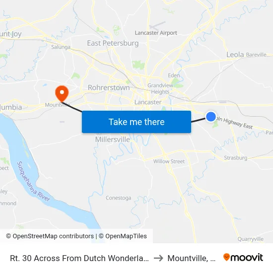 Rt. 30 Across From Dutch Wonderland to Mountville, PA map