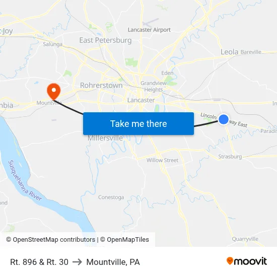 Rt. 896 & Rt. 30 to Mountville, PA map