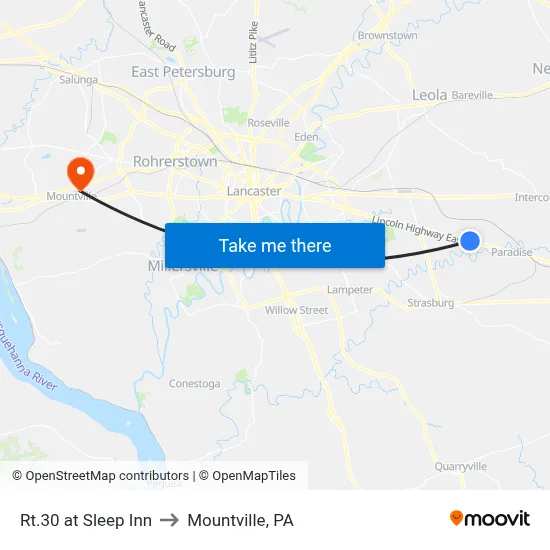 Rt.30 at Sleep Inn to Mountville, PA map