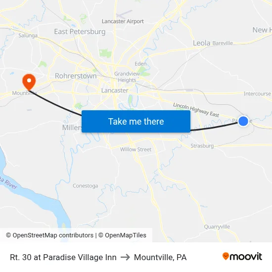 Rt. 30 at Paradise Village Inn to Mountville, PA map