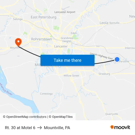 Rt. 30 at Motel 6 to Mountville, PA map