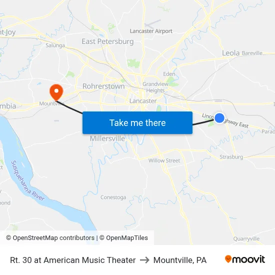 Rt. 30 at American Music Theater to Mountville, PA map