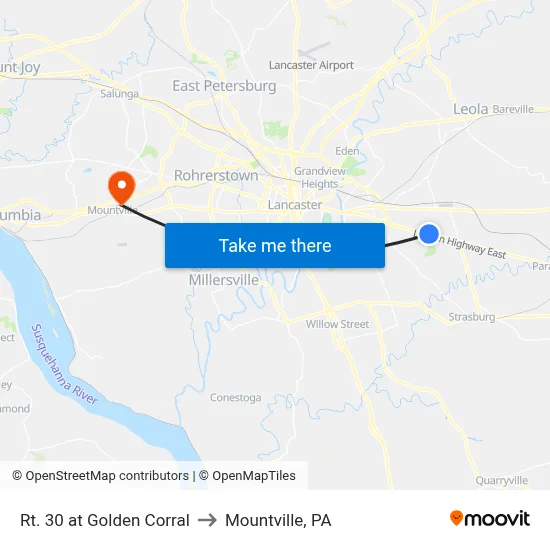 Rt. 30 at Golden Corral to Mountville, PA map