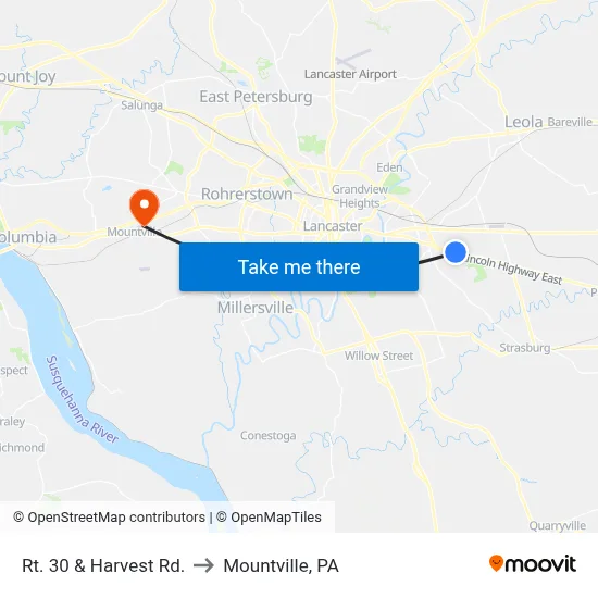 Rt. 30 & Harvest Rd. to Mountville, PA map