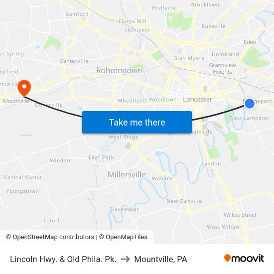 Lincoln Hwy. & Old Phila. Pk. to Mountville, PA map