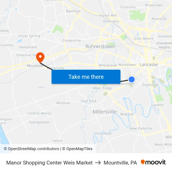 Manor Shopping Center Weis Market to Mountville, PA map