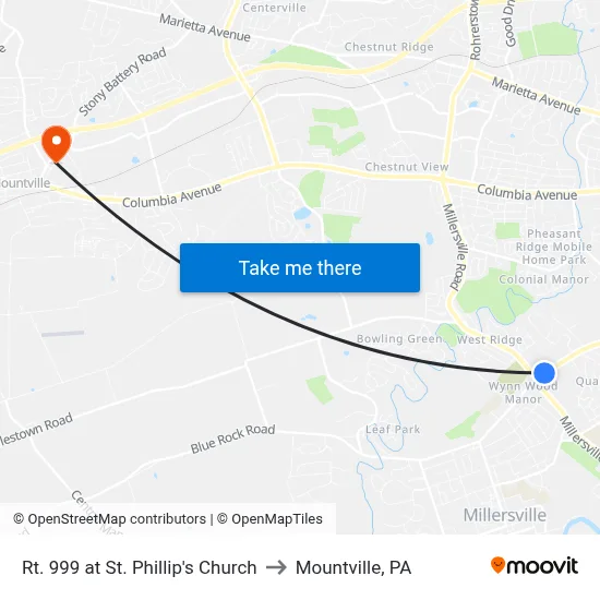 Rt. 999 at St. Phillip's Church to Mountville, PA map