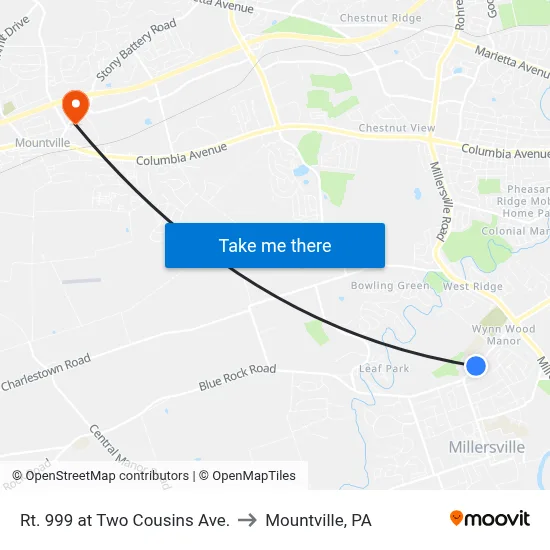 Rt. 999 at Two Cousins Ave. to Mountville, PA map