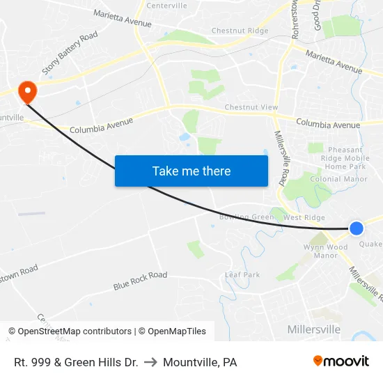 Rt. 999 & Green Hills Dr. to Mountville, PA map