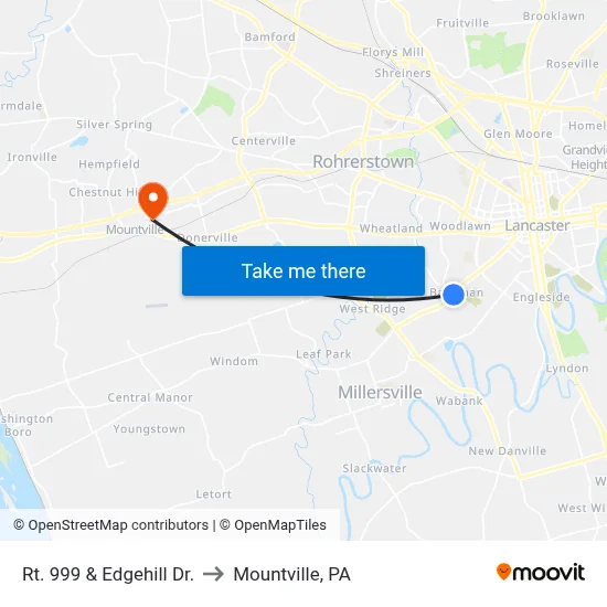 Rt. 999 & Edgehill Dr. to Mountville, PA map