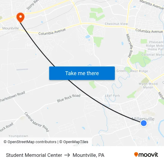 Student Memorial Center to Mountville, PA map