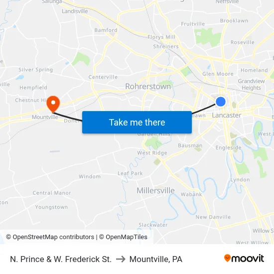 N. Prince & W. Frederick St. to Mountville, PA map
