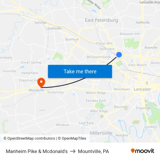 Manheim Pike & Mcdonald's to Mountville, PA map