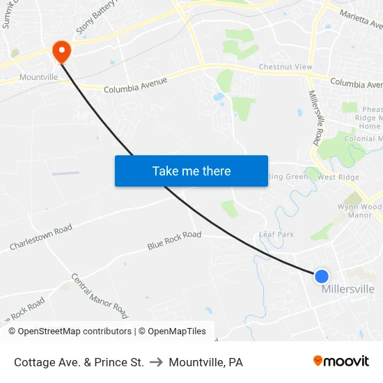 Cottage Ave. & Prince St. to Mountville, PA map