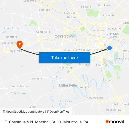E. Chestnue & N. Marshall St to Mountville, PA map