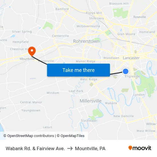 Wabank Rd. & Fairview Ave. to Mountville, PA map
