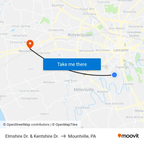Elmshire Dr. & Kentshire Dr. to Mountville, PA map