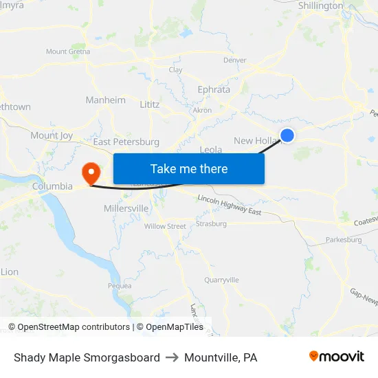 Shady Maple Smorgasboard to Mountville, PA map
