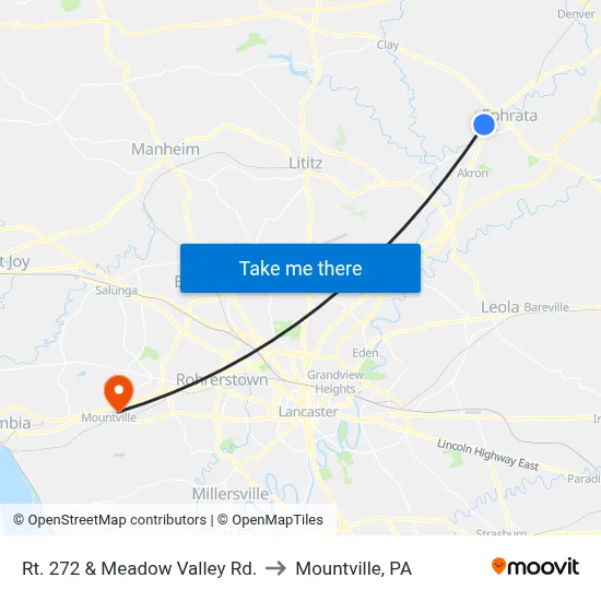 Rt. 272 & Meadow Valley Rd. to Mountville, PA map