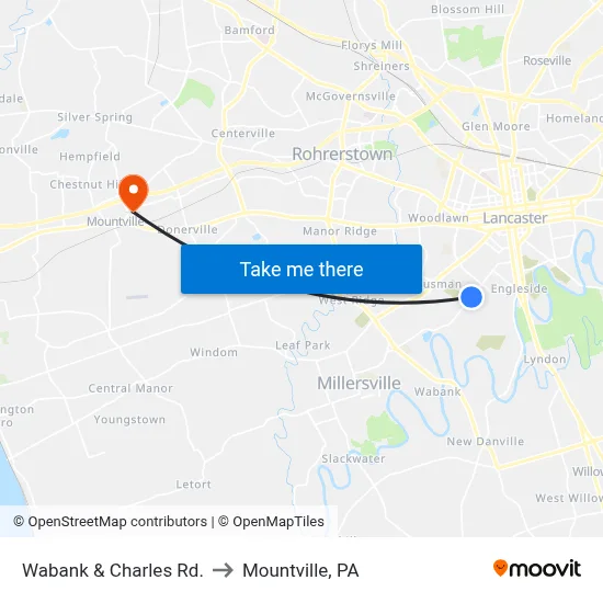 Wabank & Charles Rd. to Mountville, PA map