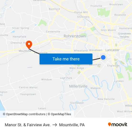 Manor St. & Fairview Ave. to Mountville, PA map