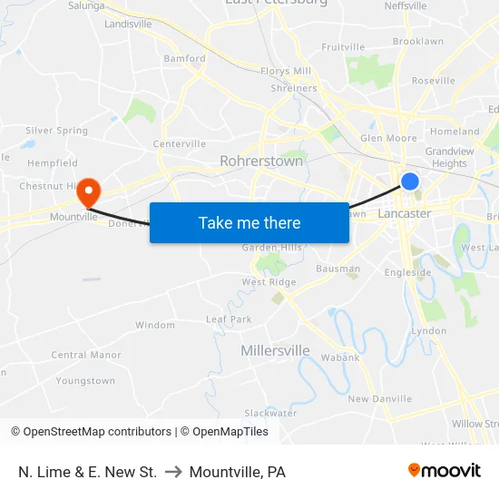 N. Lime & E. New St. to Mountville, PA map
