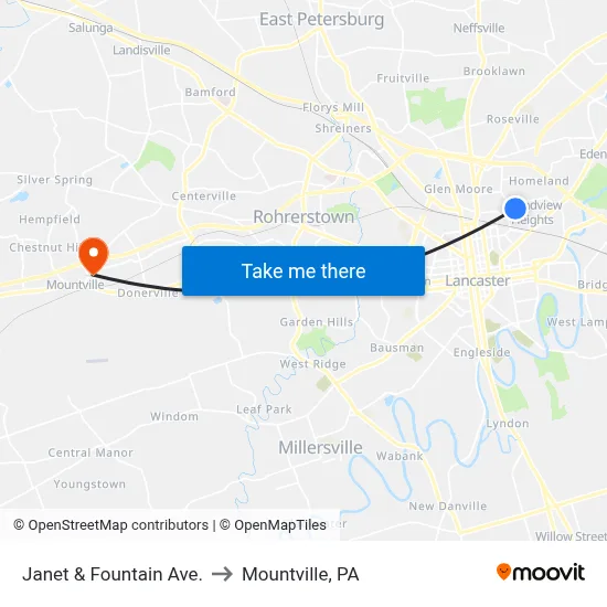 Janet & Fountain Ave. to Mountville, PA map
