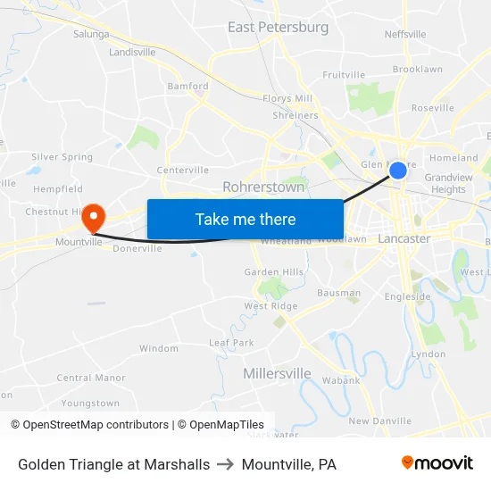 Golden Triangle at Marshalls to Mountville, PA map