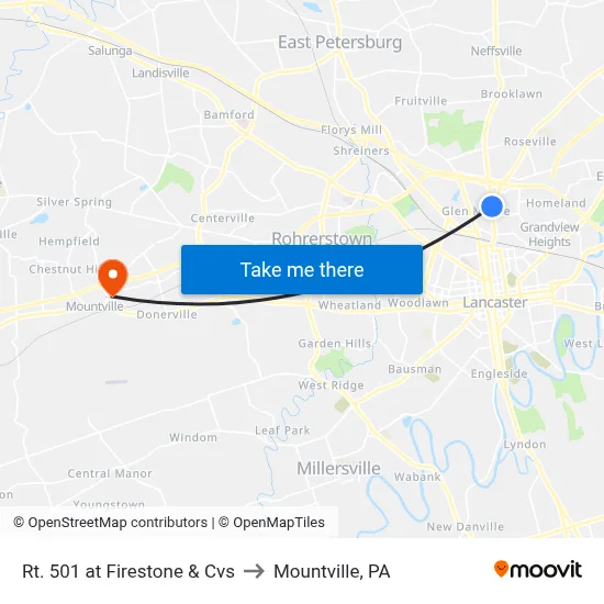 Rt. 501 at Firestone & Cvs to Mountville, PA map