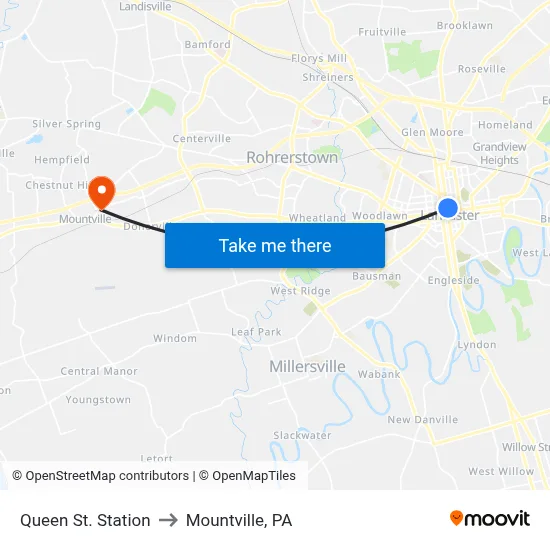 Queen St. Station to Mountville, PA map
